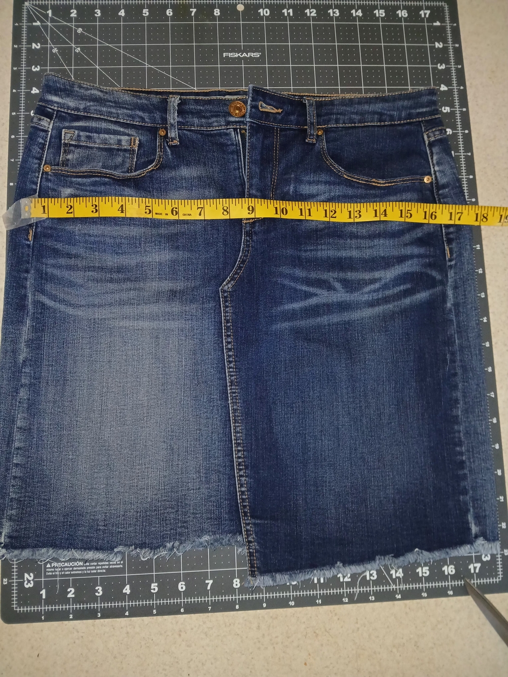 Vintage America Dark Blue Denim Mini Skirt with Tan Stitching